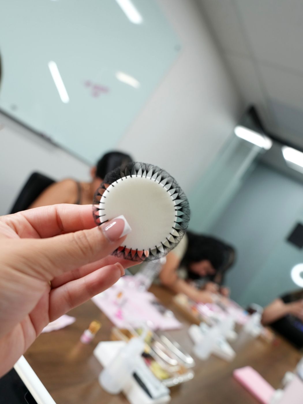 Handmade volume fans on a lash tile
